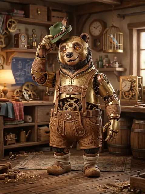 Fritz the mechanical bear in lederhosen